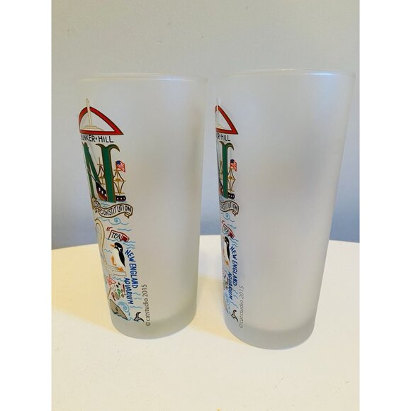 2 Boston Themed Catstudio Frosted Drinking Glasses Dated 2015 - Picture 4 of 11